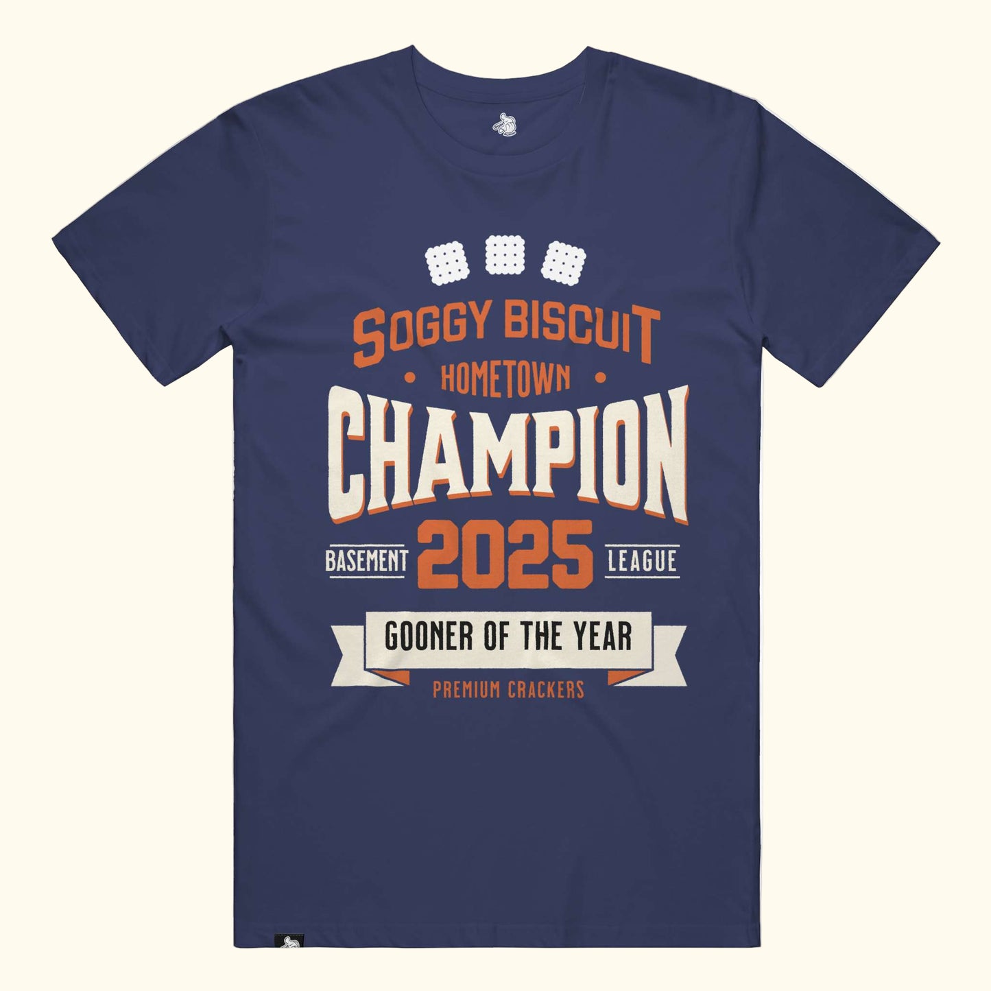 Soggy buiscut hometown champion basement league gooner of the year funny meme shirt tee funny quote tshirt Point blanks Navy