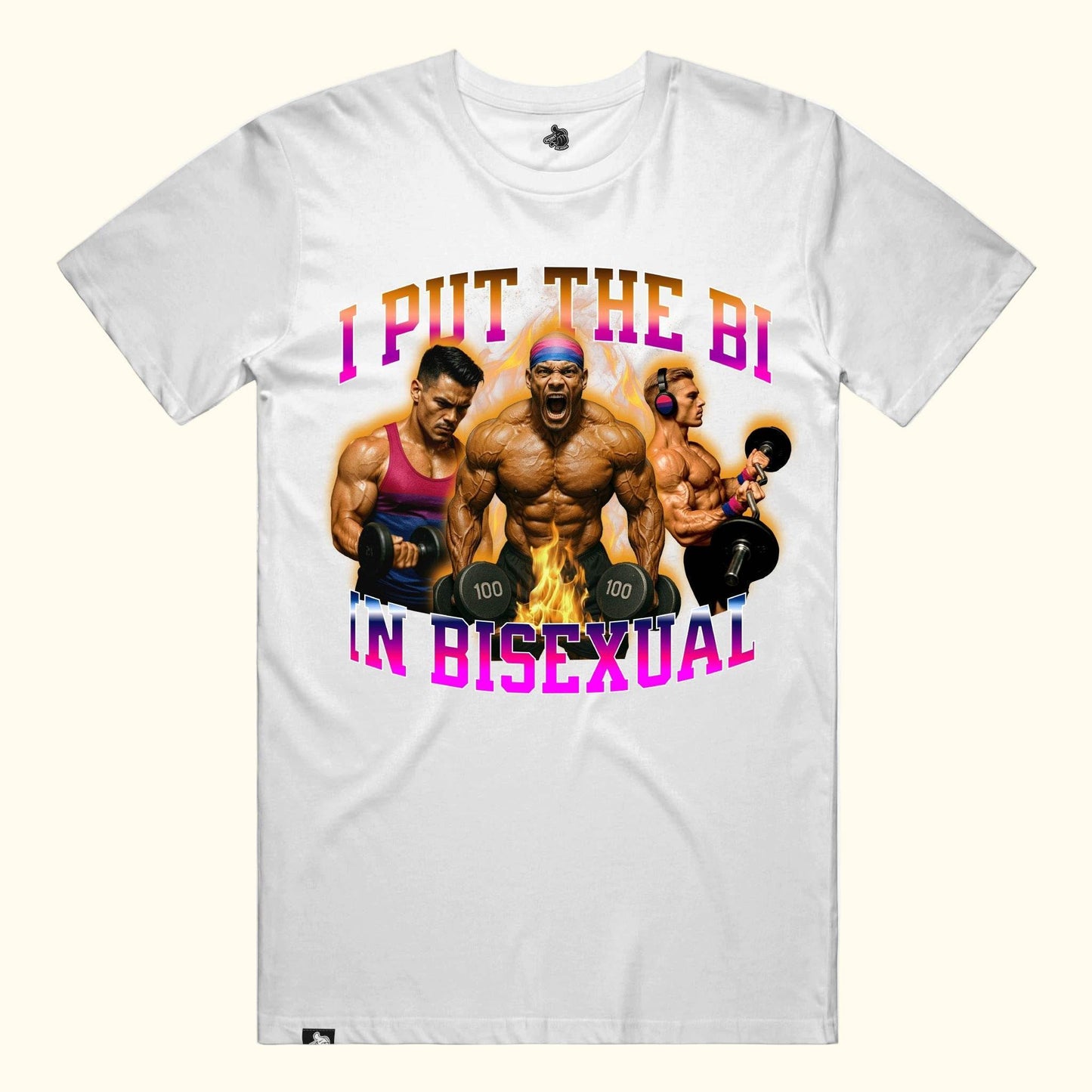 i put the bi in bisexual bicep funny lifting tee funny shirt graphic meme workout tee point blanks White