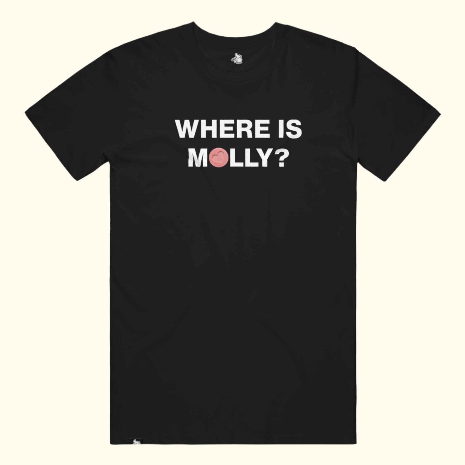 Where is molly? funny club dancing bar pub nightlife drug shirt t-shirt looking for drugs point blanks Black