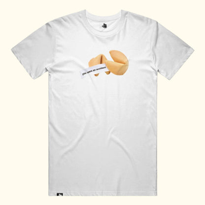 Funny fortune cookie you were an accident funny meme graphic tee tshirt t-shirt joke chinese restaurant good fortune point blanks White