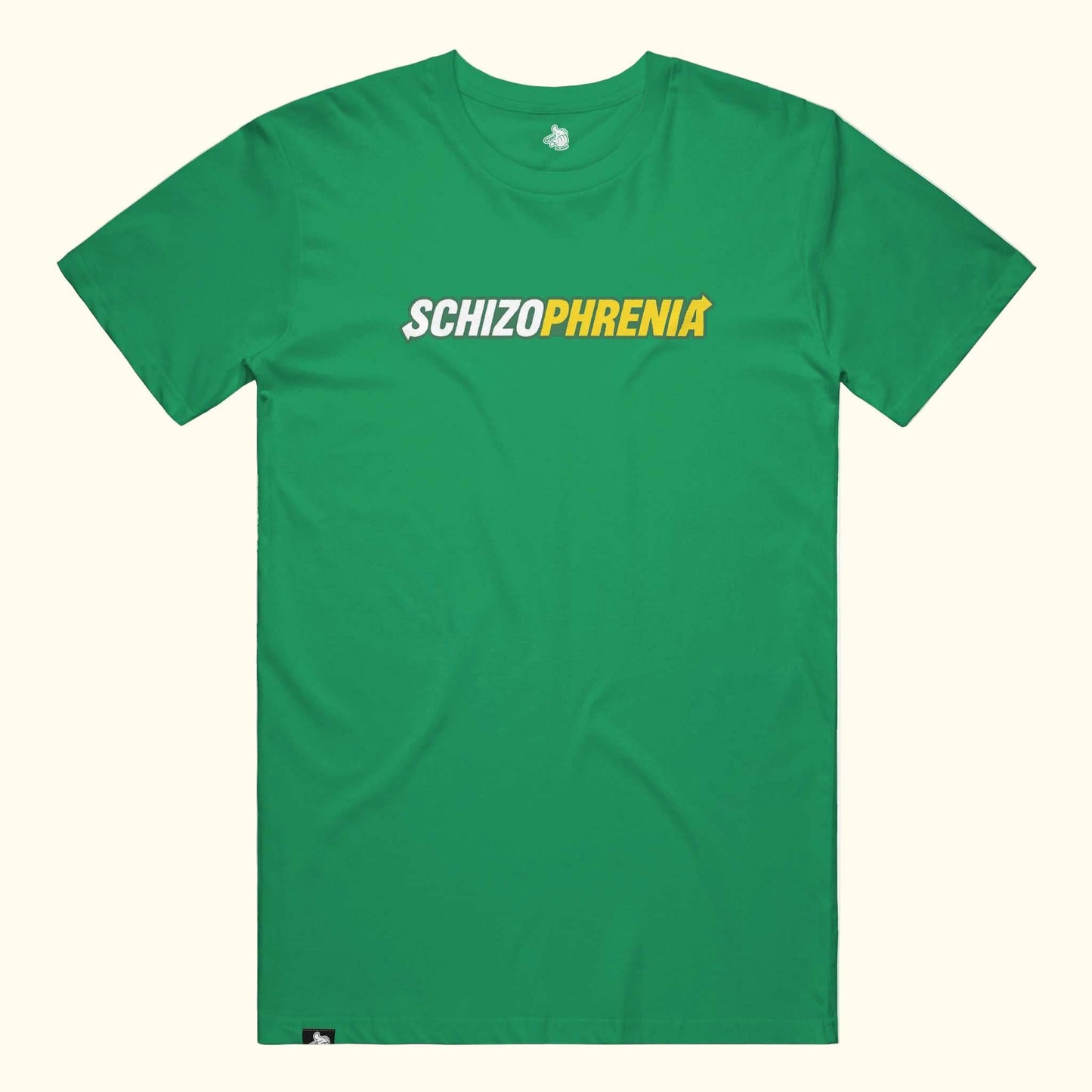 t-shirt with 'SCHIZOPHRENIA' printed in  subway eat fresh Lettuce