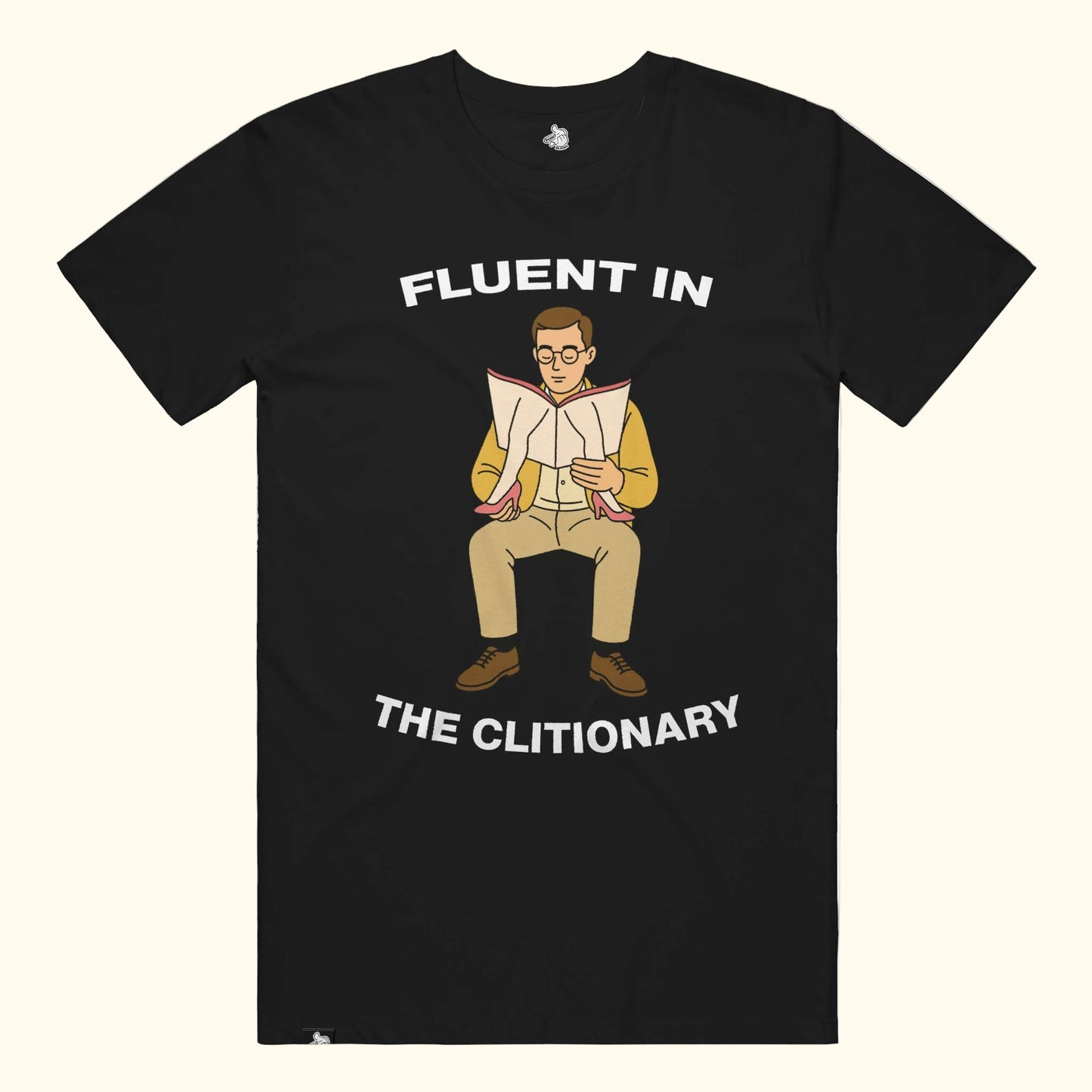 fluent in clitionary funny clit joke sex vagina meme book spread legs shirt tshirt Black