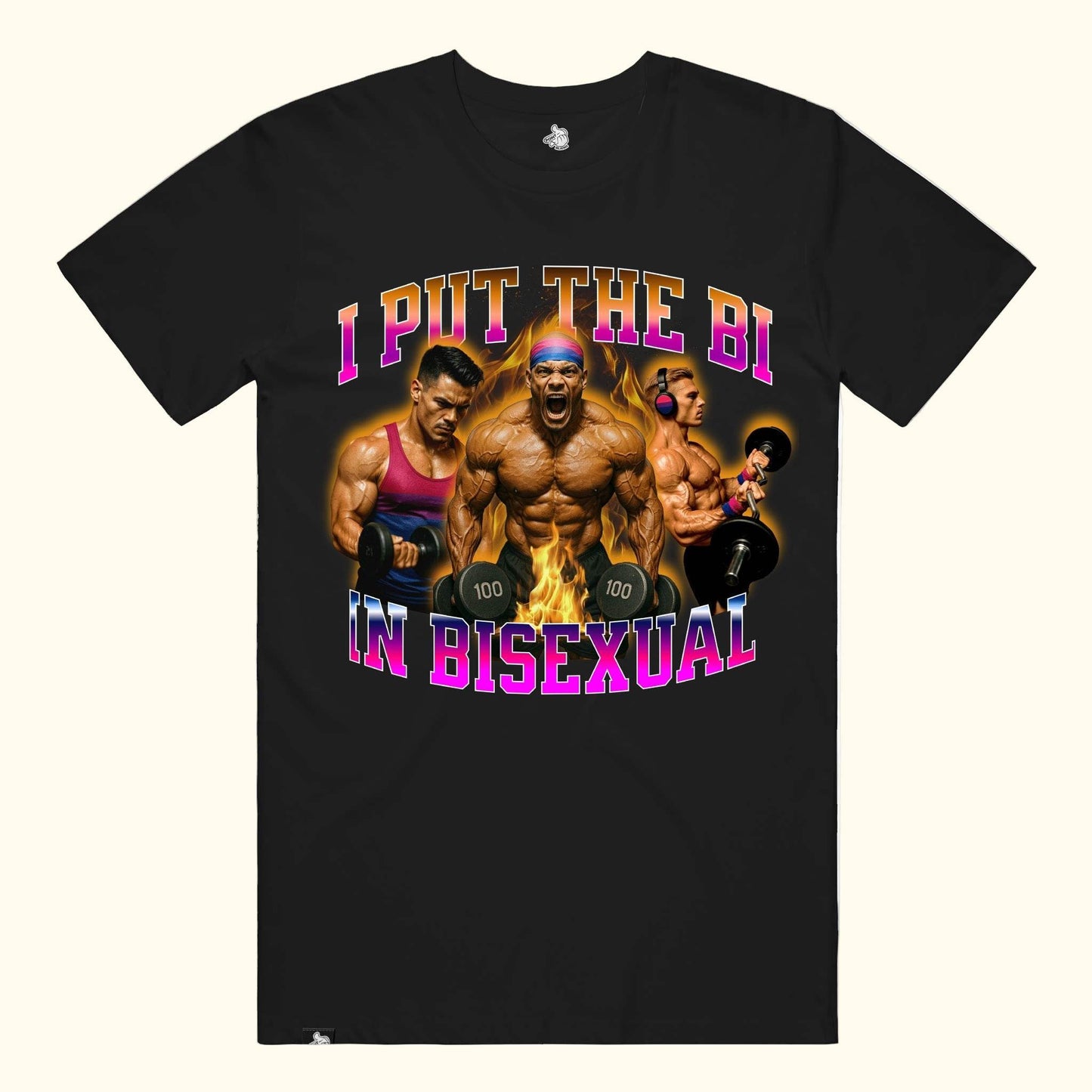 i put the bi in bisexual bicep funny lifting tee funny shirt graphic meme workout tee point blanks Black